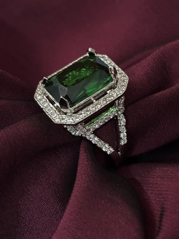 Big Green Stone Ring Silver