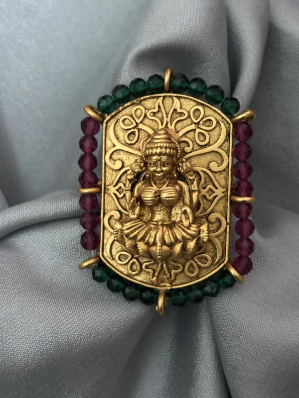 Luxmi Mata Statue Ring Big (Red, Green, Multi) - Image 2