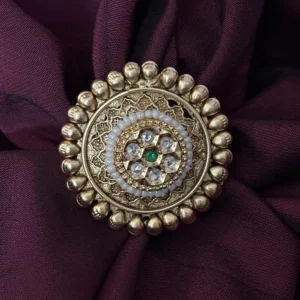 Cocktail Gold Pearl Flower Ring