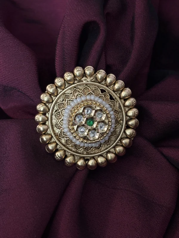 Cocktail Gold Pearl Flower Ring